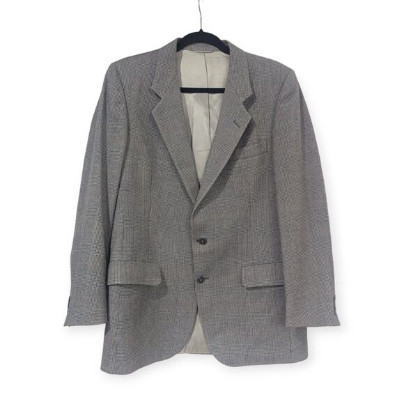 Valentino Blazer Mens 40R Glen Plaid Wool Gray Sport Coat Vintage Italy - Picture 1 of 16